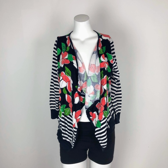 MOTH Water Garden Drape Cardigan Striped Floral - Picture 5 of 7
